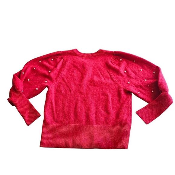 Cece womens Sz S red puff Sleeves pearls embellished sweater - Picture 3 of 8